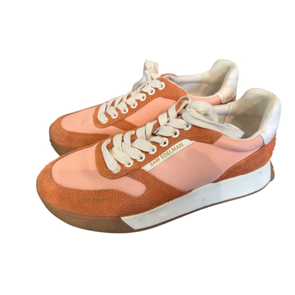 Sam Edelman Layla Retro Sneakers Pink Orange Suede Women's Size 8.5 M EUR 39